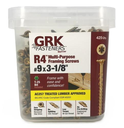 GRK Fasteners R4 01105 Framing Screw, #9 Thread, 3-1/8 in L, Star Drive, Steel, Climatek, 425 PK