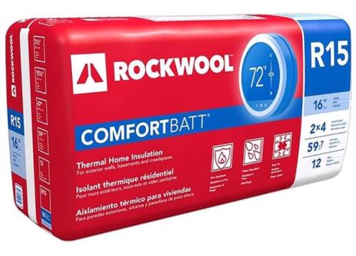 Rockwool RXCB351525 ComfortBatt 15.25 in. W X 47 in. L X 3.5 in. R15 Unfaced Insulation Batt 59.7 sq ft (12 Batts Per Bundle)