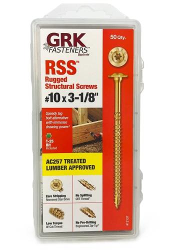 GRK Fasteners RSS 12137 Structural Screw, #10 Thread, 3-1/8 in L, Washer Head, Star Drive, Steel, 50 PK