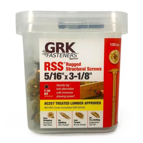 GRK Fasteners RSS 12221 Structural Screw, 5/16 in Thread, 3-1/8 in L, Washer Head, Star Drive, Steel, 100 PK
