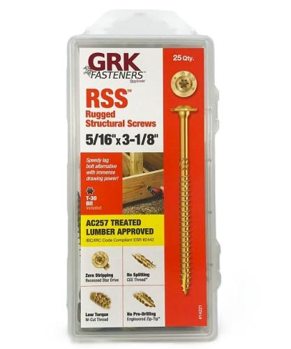 GRK Fasteners RSS 14221 Structural Screw, 5/16 in Thread, 3-1/8 in L, Washer Head, Star Drive, Steel, 25 PK
