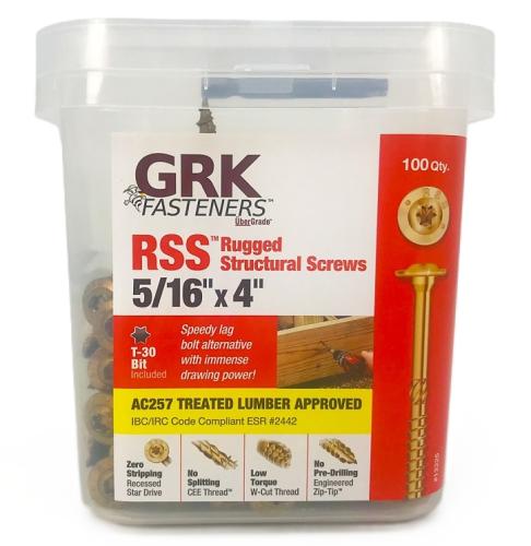GRK Fasteners RSS 12225 Structural Screw, 5/16 in Thread, 4 in L, Washer Head, Star Drive, Steel, 100 PK
