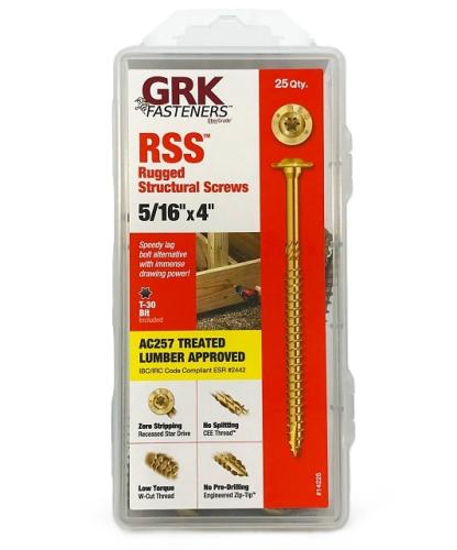 GRK Fasteners RSS 14225 Structural Screw, #5/16 Thread, 3.93 in L, CEE Thread, Washer Head, Star Drive, Zip-Tip Point