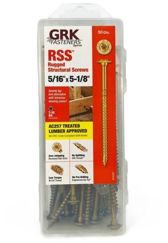 GRK Fasteners RSS 12231 Structural Screw, 5/16 in Thread, 5-1/8 in L, Washer Head, Star Drive, Steel, 50/PK