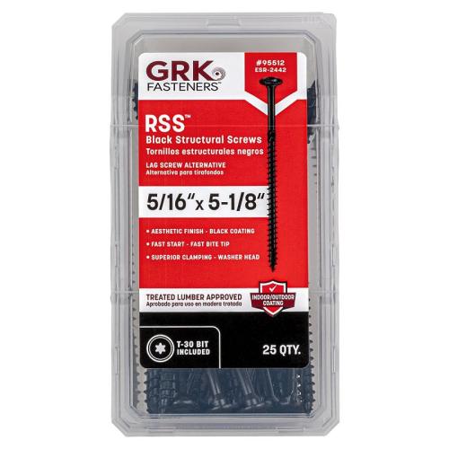GRK Fasteners RSS Series 95512 Structural Screw, 5-1/8 in L, Coarse Thread, Washer Head, Torx Drive, Steel, Zinc-Plated