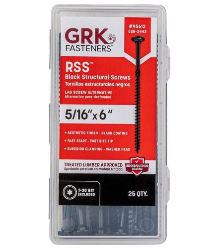 GRK Fasteners RSS Series 95612 Structural Screw, 6 in L, Coarse Thread, Washer Head, Torx Drive, Steel, Zinc-Plated, 25