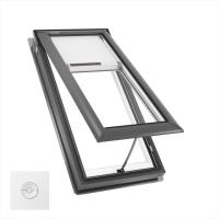 VELUX VS C01, R.O. 21 X 26 7/8" DECK MOUNT MANUAL VENTING WHITE INTERIOR,PRE-INSTALLED WHITE ROOM DARKENING SOLAR POWERED SHADE W/REMOTE, LAMINATED SAFETY GLASS, INSECT SCREEN