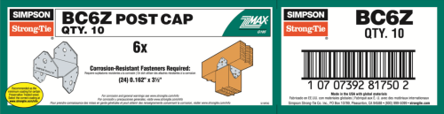 Simpson Strong-Tie BC Series BC6Z Post Cap, Steel, ZMAX, 3-3/8 in H