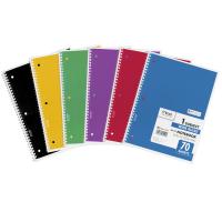 Mead Wide Ruled 1-Subject Notebook - 70 Sheets - Spiral - Wide Ruled Front Ruling - 8" x 10 1/2" Sheet Size - White Paper - Assorted Cover - Hole-punched, Micro Perforated - 1 Each