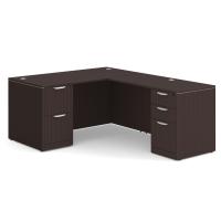 Desk - Double Pedestal - L-Shape: 60" W x 77" D, Espresso Premium Grade Laminate, Non-Handed (Can Be Assembled on Left or Right Hand Side)