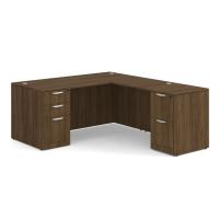 Desk - Double Pedestal - L-Shape: 66" W x 77" D, Modern Walnut Premium Grade Laminate, Non-Handed (Can Be Assembled on Left or Right Hand Side)