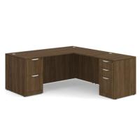Desk - Double Pedestal - L-Shape: 72" W x 77" D, Modern Walnut Premium Grade Laminate, Non-Handed (Can Be Assembled on Left or Right Hand Side)