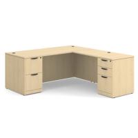 Desk - Double Pedestal - L-Shape: 72" W x 77" D, American Elm Premium Grade Laminate, Non-Handed (Can Be Assembled on Left or Right Hand Side)