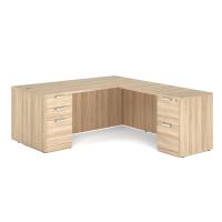 Desk - Double Pedestal - L-Shape: 72" W x 83" D, American Elm Premium Grade Laminate, Non-Handed (Can Be Assembled on Left or Right Hand Side)