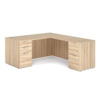 Desk - Double Pedestal - L-Shape: 66" Wide x 77" Deep, American Elm Premium Grade Laminate, Non-Handed (Can Be Assembled on Left or Right Hand Side)