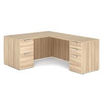 Desk - Double Pedestal - L-Shape: 60" W x 77" D, American Elm Premium Grade Laminate, Non-Handed (Can Be Assembled on Left or Right Hand Side)