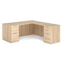 Desk - Double Pedestal - L-Shape: 72" W x 77" D, American Elm Premium Grade Laminate, Non-Handed (Can Be Assembled on Left or Right Hand Side)