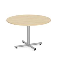 Conference Table: 48" Round w/ Silver Cross Base, Maple Premium Laminate Top, Seats 4 - 6pp