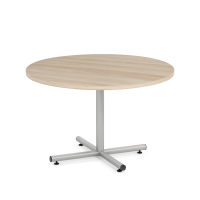 Conference Table: 48" Round w/ Silver Cross Base, American Elm Premium Laminate Top, Seats 4 - 6pp