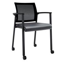 Seating - Guest: Oslo Mesh Back Stacking Guest Chair, Black PU Leather Seat with Black Frame, Includes Optional Casters