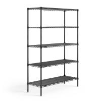 Shelving: 5 Shelf Heavy-Duty Black Wire Shelving Rack, 48"W x 18"D x 72"H