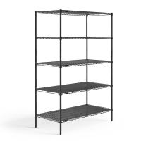 Shelving: 5 Shelf Heavy-Duty Black Wire Shelving Rack, 48"W x 24"D x 72"H