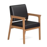 Seating - Guest - Wood: Aiden Collection 1 Seat w/ Full Arms, Black PU Leather Seat & Back, Natural Wood Frame