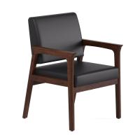 Seating - Guest - Wood: Aiden Collection 1 Seat w/ Full Arms, Black PU Leather Seat & Back, Mocha Wood Frame