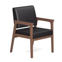 Seating - Guest - Wood: Aiden Collection 1 Seat w/ Full Arms, Black PU Leather Seat & Back, Modern Walnut Wood Frame
