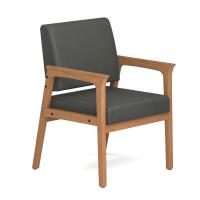 Seating - Guest - Wood: Aiden Collection 1 Seat w/ Full Arms, Smoke PU Leather Seat & Back, Natural Wood Frame