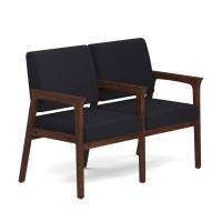 Seating - Guest - Wood: Aiden Collection 2-Seater w/ Center Arm, Black Fabric Seat & Back, Mocha Wood Frame