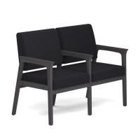 Seating - Guest - Wood: Aiden Collection 2-Seater w/ Center Arm, Black Fabric Seat & Back, Coastal Gray Wood Frame
