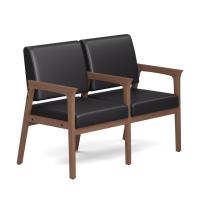 Seating - Guest - Wood: Aiden Collection 2-Seater w/ Center Arm, Black PU Leather Seat & Back, Modern Walnut Wood Frame