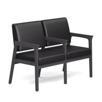 Seating - Guest - Wood: Aiden Collection 2-Seater w/ Center Arm, Black PU Leather Seat & Back, Coastal Gray Wood Frame