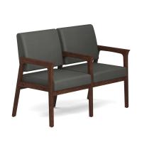 Seating - Guest - Wood: Aiden Collection 2-Seater w/ Center Arm, Smoke PU Leather Seat & Back, Mocha Wood Frame