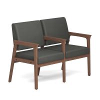 Seating - Guest - Wood: Aiden Collection 2-Seater w/ Center Arm, Smoke PU Leather Seat & Back, Modern Walnut Wood Frame
