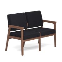 Seating - Guest - Wood: Aiden Collection 2-Seater, Black Fabric Seat & Back, Modern Walnut Wood Frame