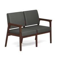 Seating - Guest - Wood: Aiden Collection 2-Seater, Smoke PU Leather Seat & Back, Mocha Wood Frame