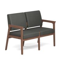 Seating - Guest - Wood: Aiden Collection 2-Seater, Smoke PU Leather Seat & Back, Modern Walnut Wood Frame