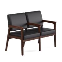 Seating - Guest - Wood: Aiden Collection 2-Seater, Black PU Leather Seat & Back, Mocha Wood Frame
