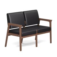 Seating - Guest - Wood: Aiden Collection 2-Seater, Black PU Leather Seat & Back, Modern Walnut Wood Frame