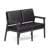 Seating - Guest - Wood: Aiden Collection 2-Seater, Black PU Leather Seat & Back, Coastal Gray Wood Frame