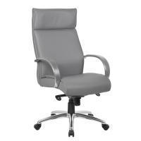 Seating - Task: Prestige Executive High Back Chair, Light Gray Leather Seat & Back, Padded Arms, Chrome Frame & Base