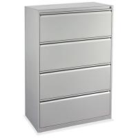 Lateral File - Metal: 4 Drawers, Heavy Duty, Light Gray, 36"W x 19.75"D x 51.63"H