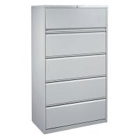 Lateral File - Metal: 5 Drawers, Heavy Duty, Light Gray, 36"W x 19.75"D x 63.88"H