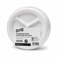 Genuine Joe 10" 3-Compartment Disposable Plates - Sugarcane Body, 50/PK