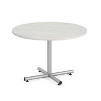 Conference Table: 48" Round w/ Silver Cross Base, Arcadia White Premium Laminate Top, Seats 4 - 6pp
