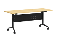 Tables - Training: 60"w x 24"d, Locking Casters, Flip-Top, Nesting, Maple Premium Laminate with Black Metal Base and Modesty Panel