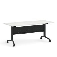 Tables - Training: 60"w x 24"d, Locking Casters, Flip-Top, Nesting, Arcadia White Premium Laminate with Black Metal Base and Modesty Panel