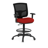 Seating - Stool: CoolMesh Pro Collection, Mesh Back with Adjustable Arms, Red Fabric Seat, Footring and Black Base